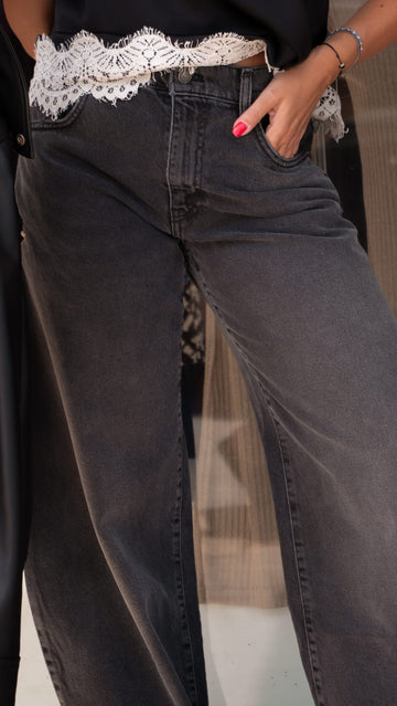 Jeans neri wide leg a vita alta