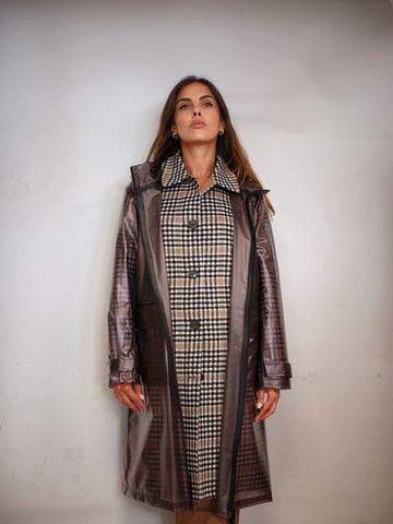 Cappotto Vicolo Trasparente con Dettagli a Quadri
