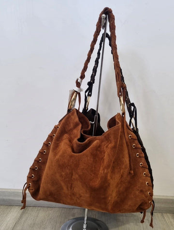 Borsa in Camoscio Color Cuoio e Moro