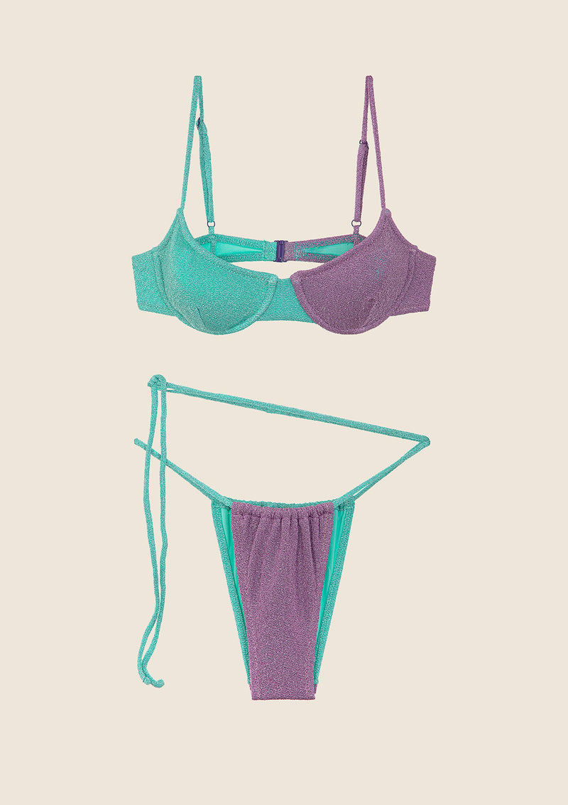 Bikini Donna F**K Reggiseno con Ferretto e Slip Brasiliano Regolabile Lilla 0932-LC image 3