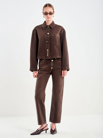 Overshirt in Denim con Bottoni Gioiello Fondente