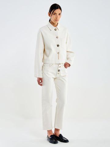 Overshirt in Denim con Bottoni Gioiello Burro