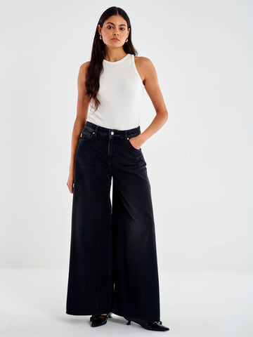Jeans wide leg neri a vita alta
