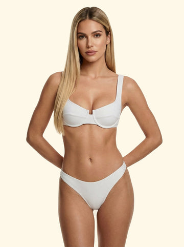 Bikini Donna F**K Reggiseno con Ferretto e Slip Brasiliano Fisso Bianco SW1803-WH