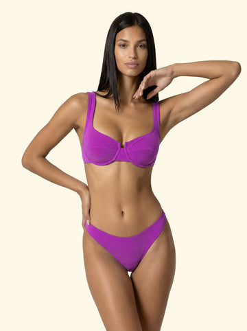 Bikini Donna F**K Reggiseno con Ferretto e Slip Brasiliano Fisso Viola