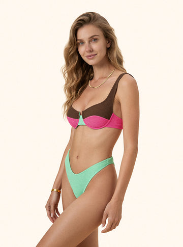 Bikini Donna Me fui Reggiseno con Ferretto e Slip Americano Fisso Color Block 0651-FX
