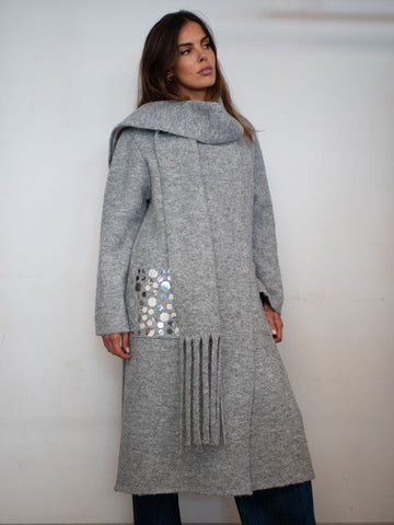 Cappotto Grigio Vicolo con Dettagli in Paillettes