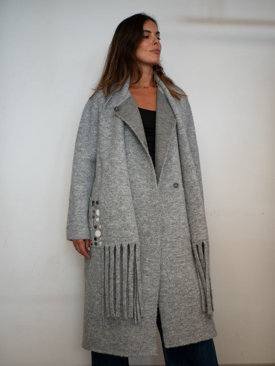 Cappotto Grigio Vicolo con Dettagli in Paillettes