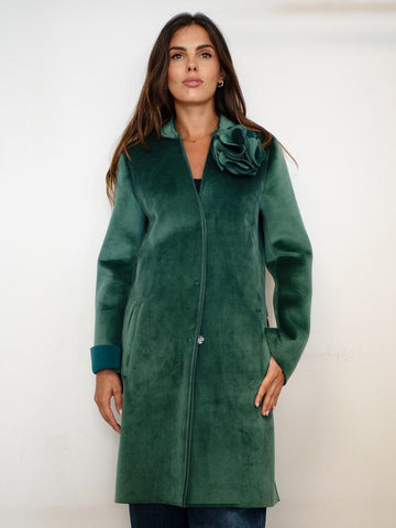 Cappotto Lungo Verde TensioneIn con Spilla