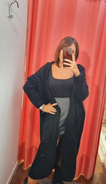Cardigan Lungo Susymix in Nero, Panna, Marrone e Bordeaux