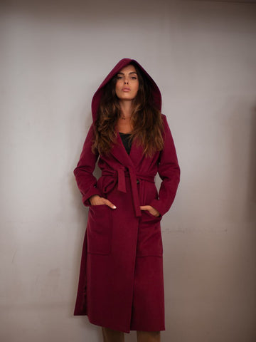 Cappotto Whitewise Bordeaux con Cappuccio