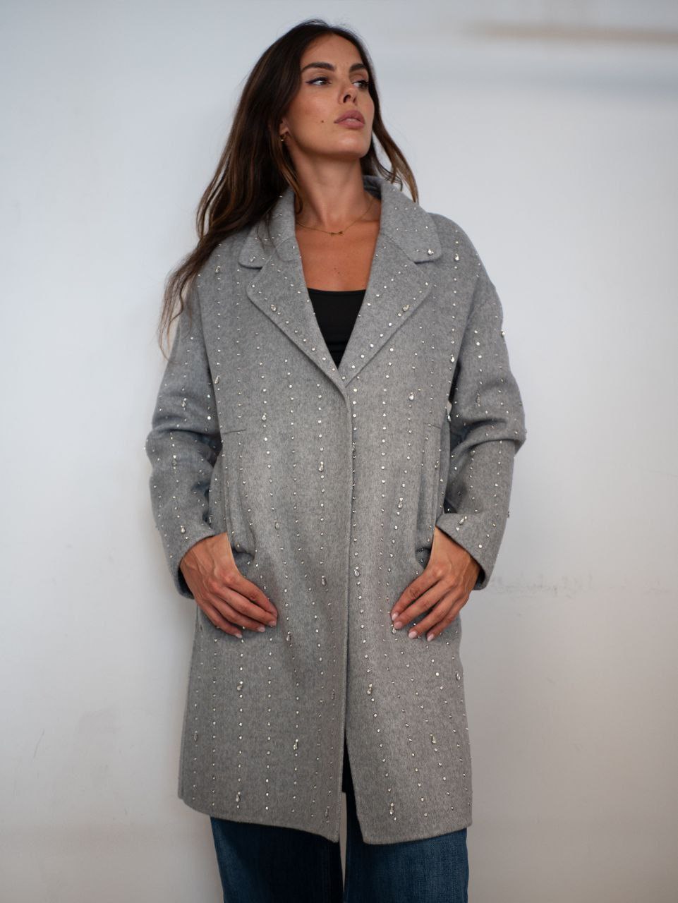 Cappotto Vicolo Grigio con Dettagli Strass