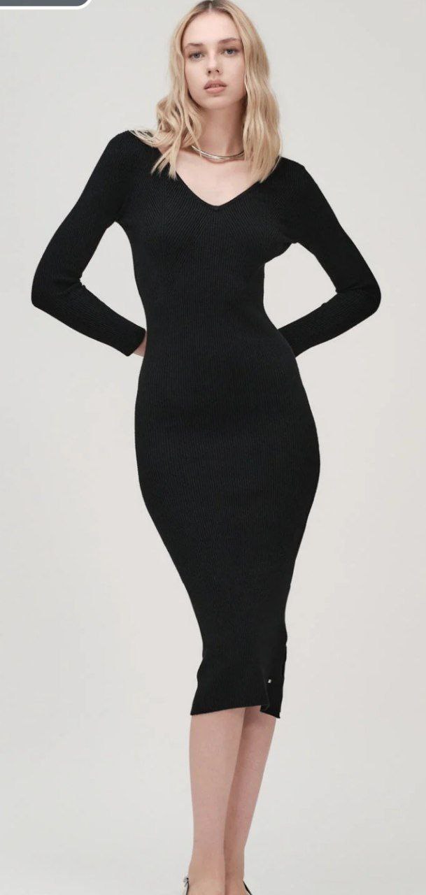 Abito a Costine in Maglia Nero e Marrone