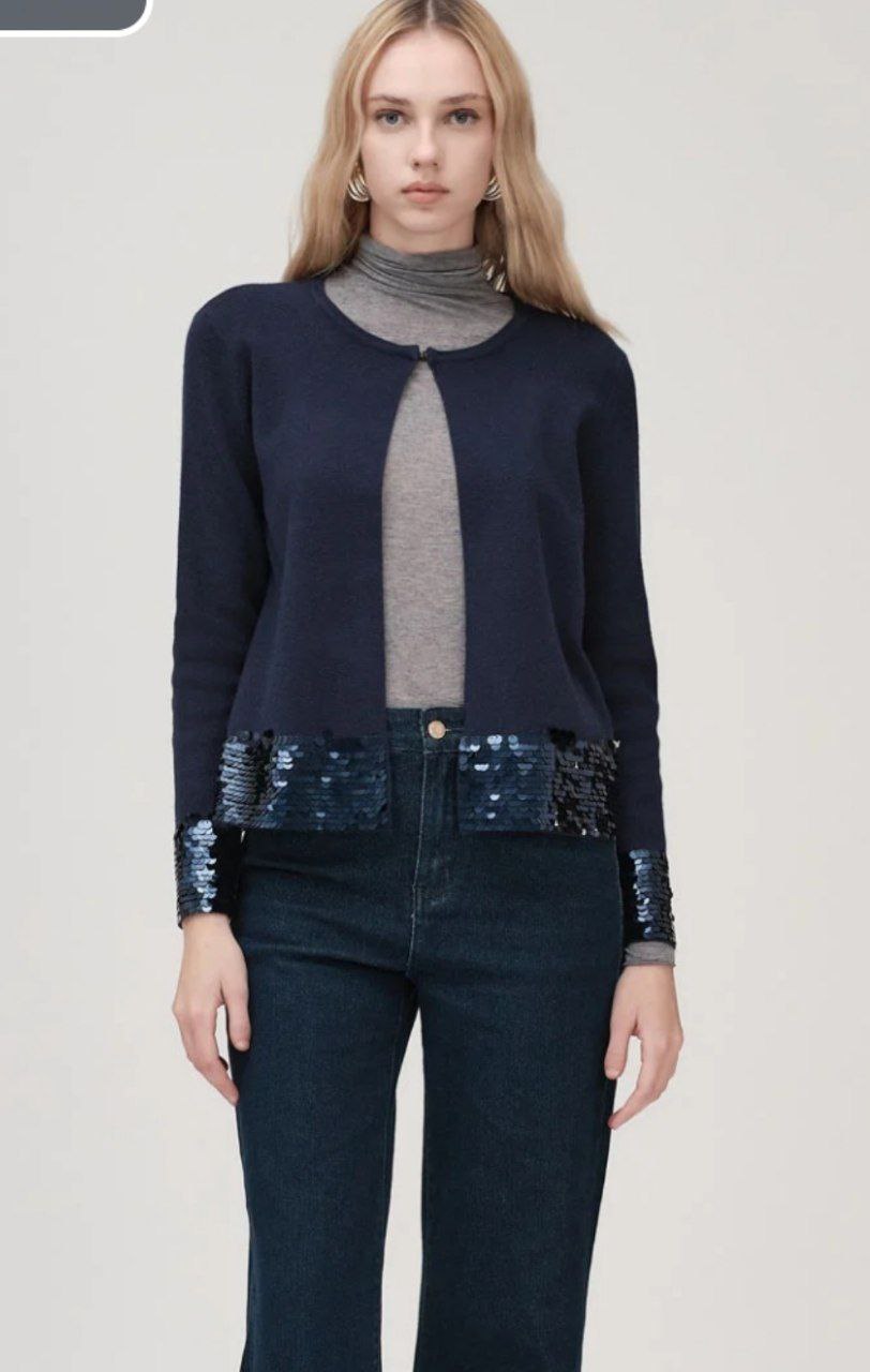 Cardigan con Paiette in Nero e Panna