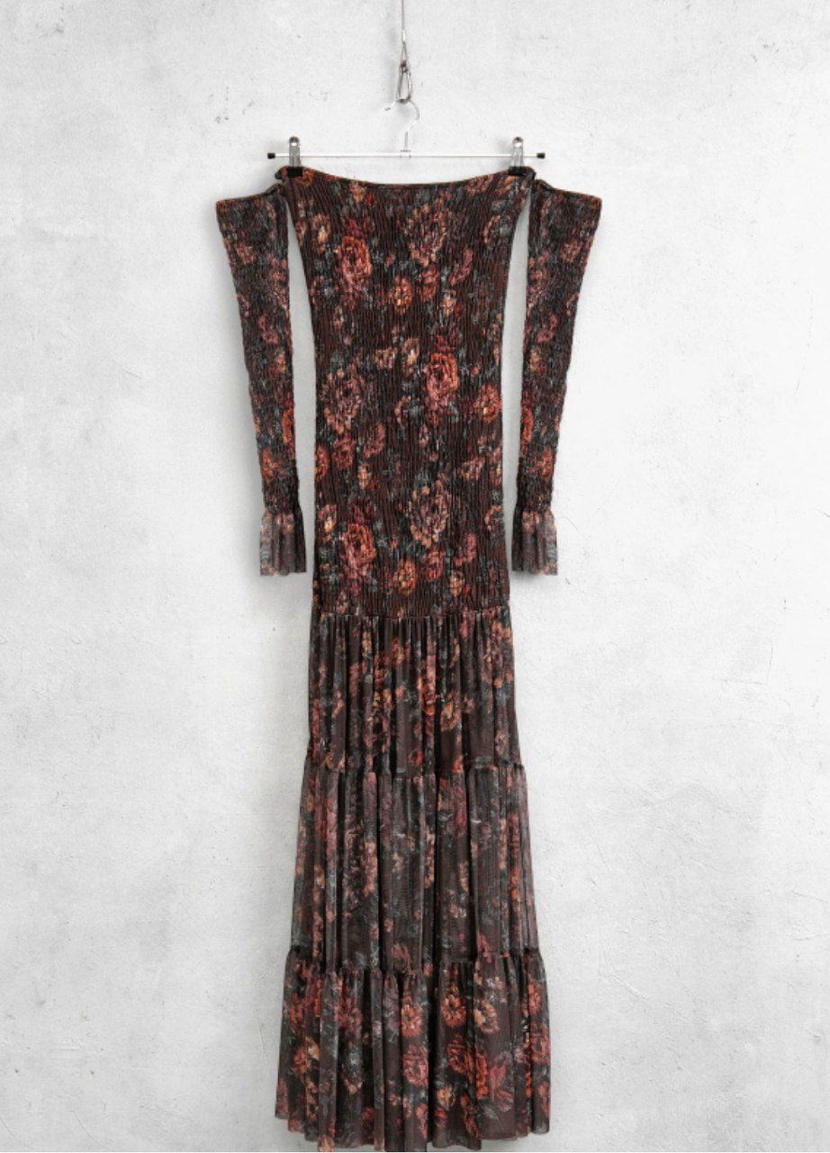 Abito Lungo Fantasia con Maniche Lunghe