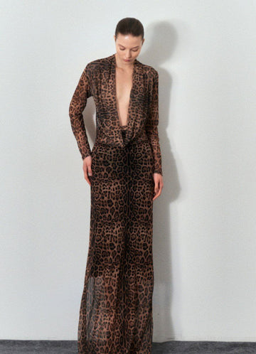 Abito Velato Maculato con Scollo Profondo