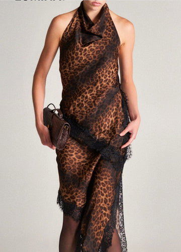 Top in Stile Leopardo con Dettagli in Pizzo