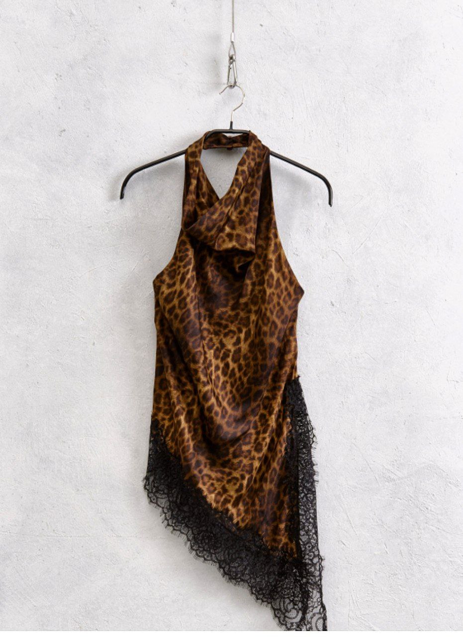 Top in Stile Leopardo con Dettagli in Pizzo
