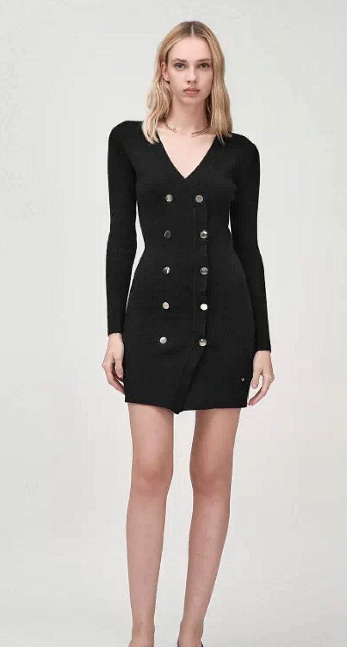 Abito in Maglia Doppiopetto con Bottoni Argento