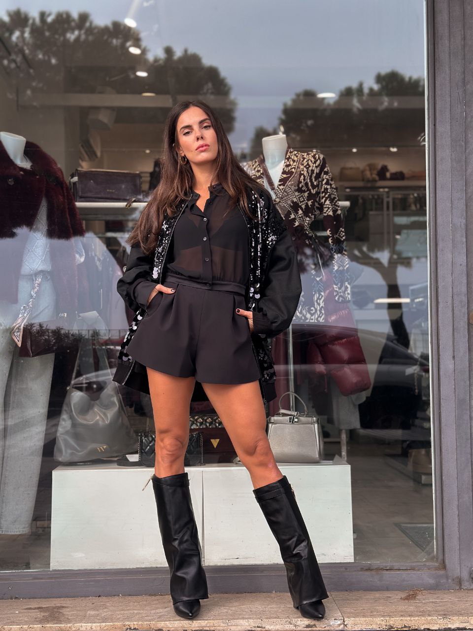 Camicia Vicolo Nera con Dettagli in Paillettes