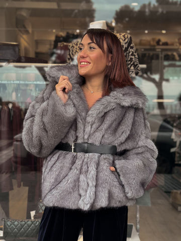 Ecopelliccia Grigia di Vicolo con Cintura