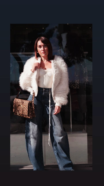 Ecopelliccia Panna Susymix con Zip e Maniche Lunghe