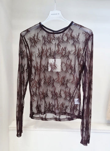 Maglia in Pizzo Trasparente Marrone e Nero