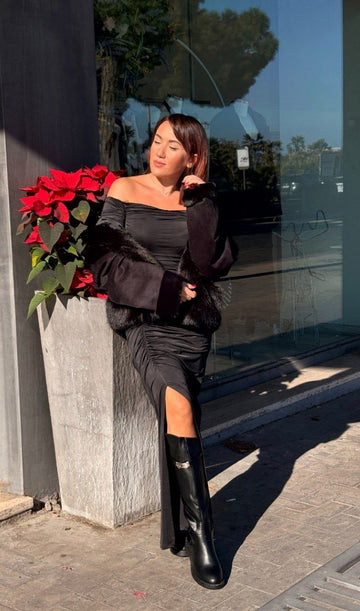 Abito Nero Susymix con Spacco Laterale