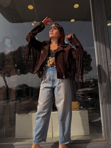 Giacca in Vera Pelle e Dainetto con Frange