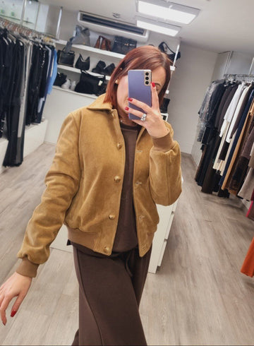 Giacca in Vera Pelle Beige Vicolo con Bottoni