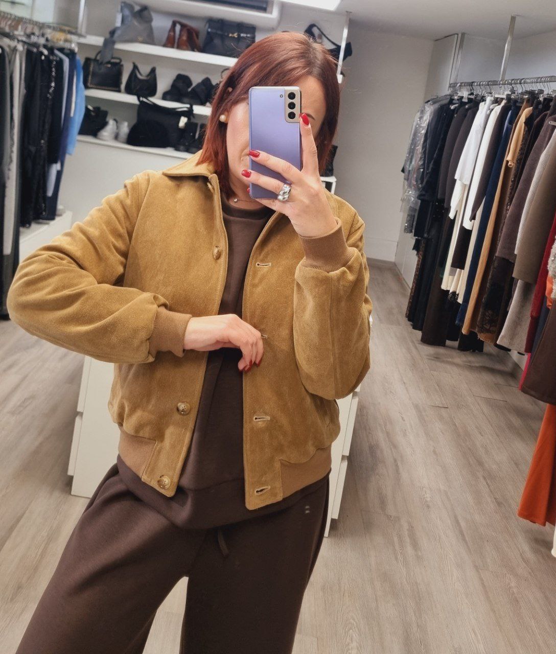 Giacca in Vera Pelle Beige Vicolo con Bottoni