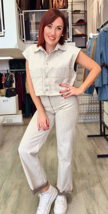 Completo Vicolo: Gilet e Pantalone in Denim Beige