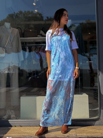 Abito Sovrapposto Azzurro in Pizzo Kostumn1