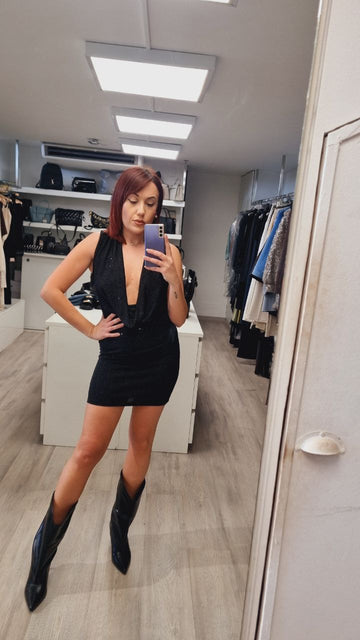 Abito Kostumn1 in Lurex Nero con Scollo Profondo