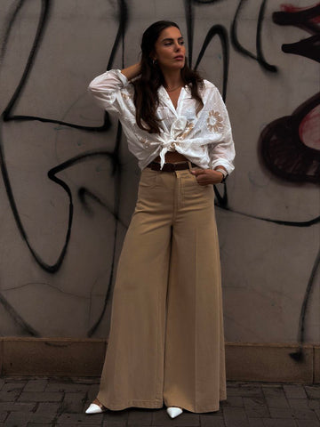Camicia TensioneIn Panna con Ricami