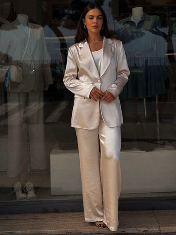 Completo Motel in Satin Avorio con Giacca e Pantaloni