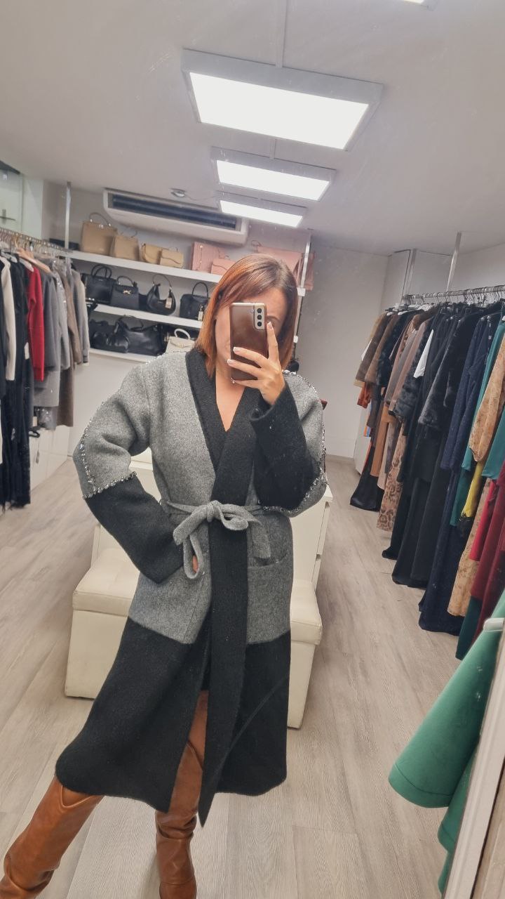 Cappotto Vicolo in Grigio e Marrone con Cintura