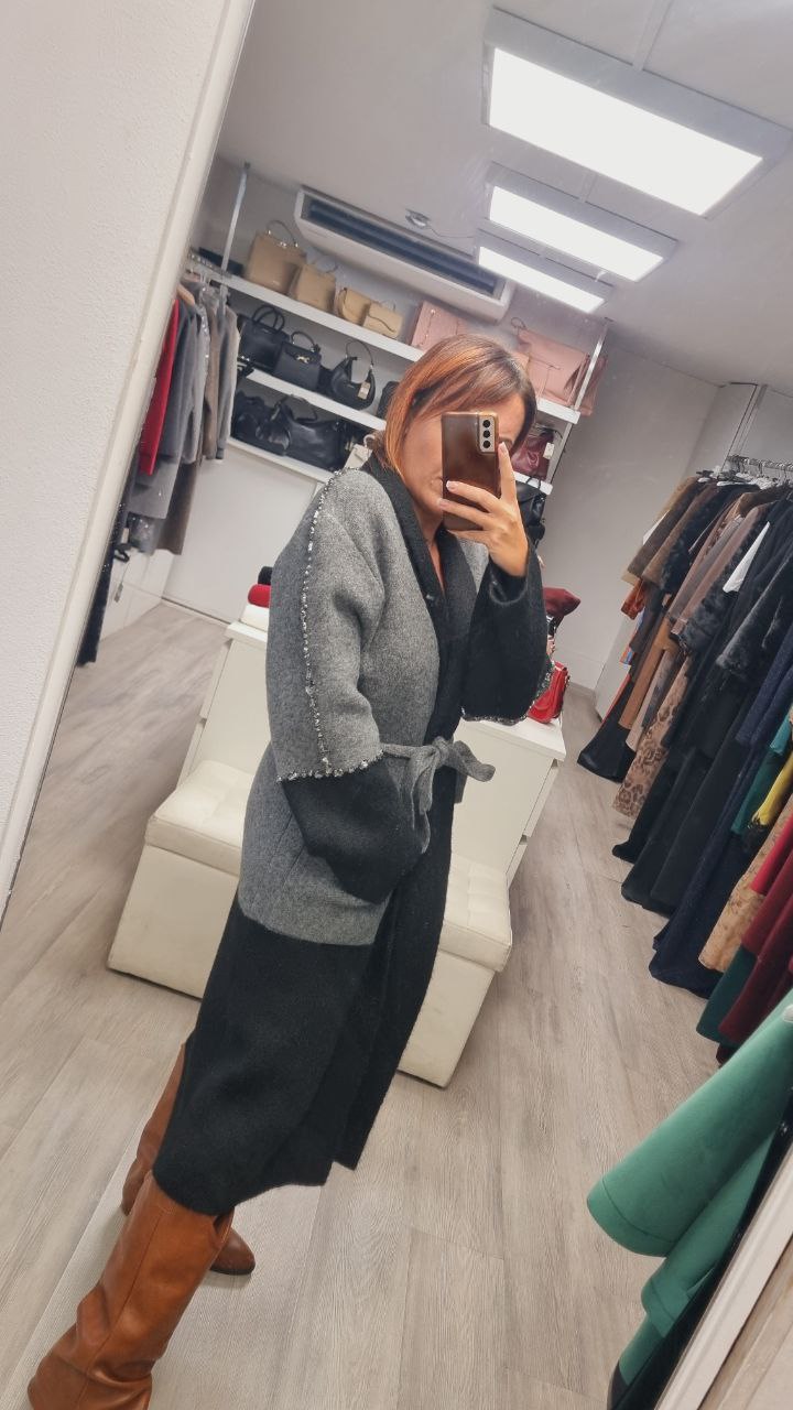 Cappotto Vicolo in Grigio e Marrone con Cintura
