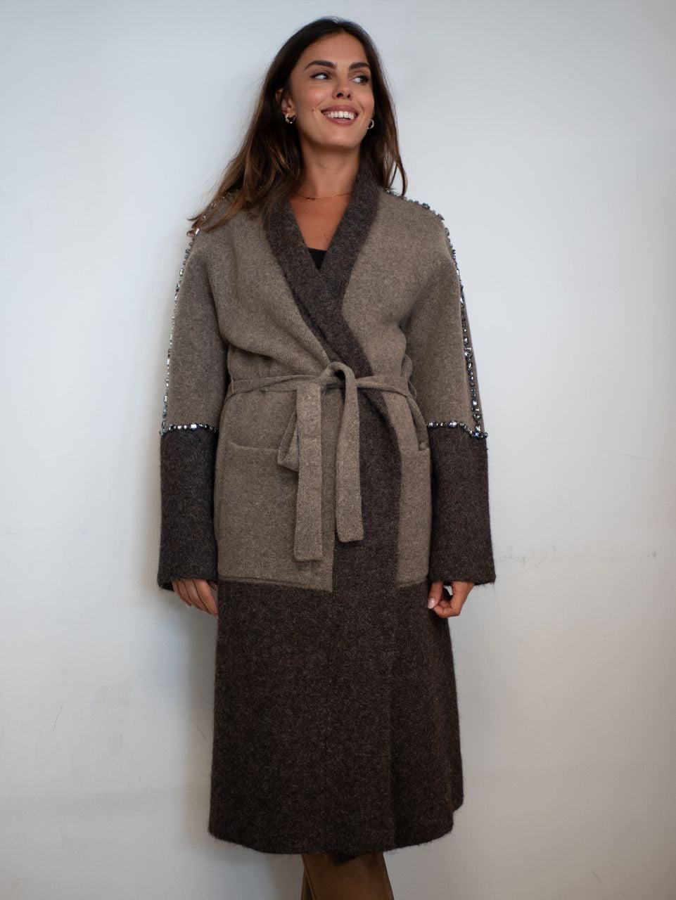 Cappotto Vicolo in Marrone e Nero con Cintura