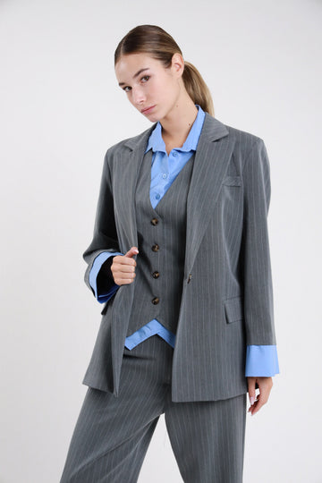 Blazer Gessato + Camicia Grigio