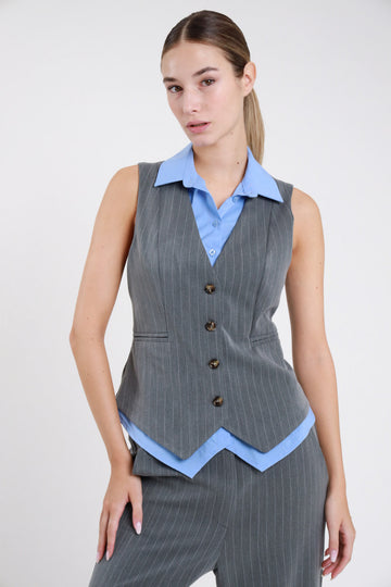 Gilet Gessato + Camicia Grigio